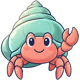 Cobble, a hermit crab in a sea-glass shell.