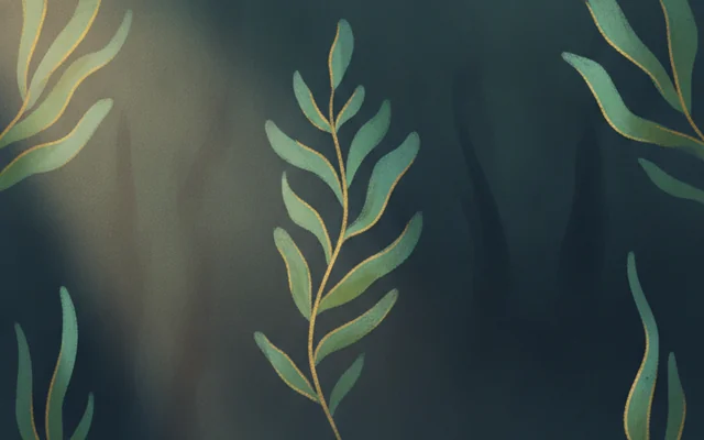 Kelp Forest — tall kelp fronds swaying in green water.