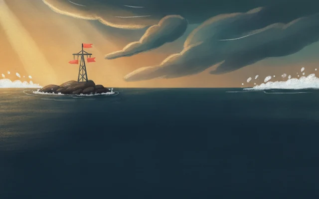 Squall Shoals — a weather mast on a windswept rock.