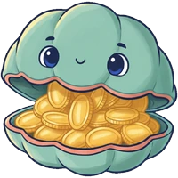 The Cove's piggy bank, a clam that fills with coins as you win.